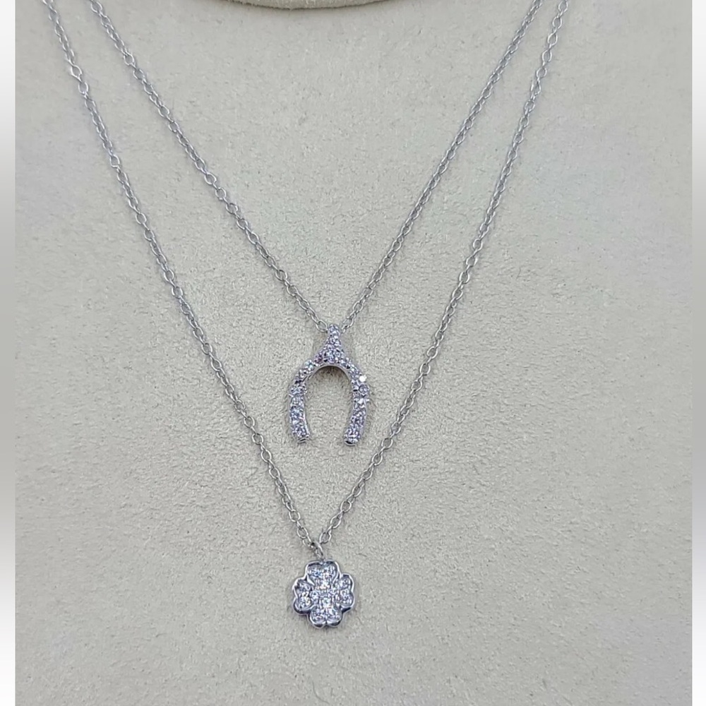 😵 925 Sterling Silver Lucky Charm Four leaf clover horseshoe layered stacked